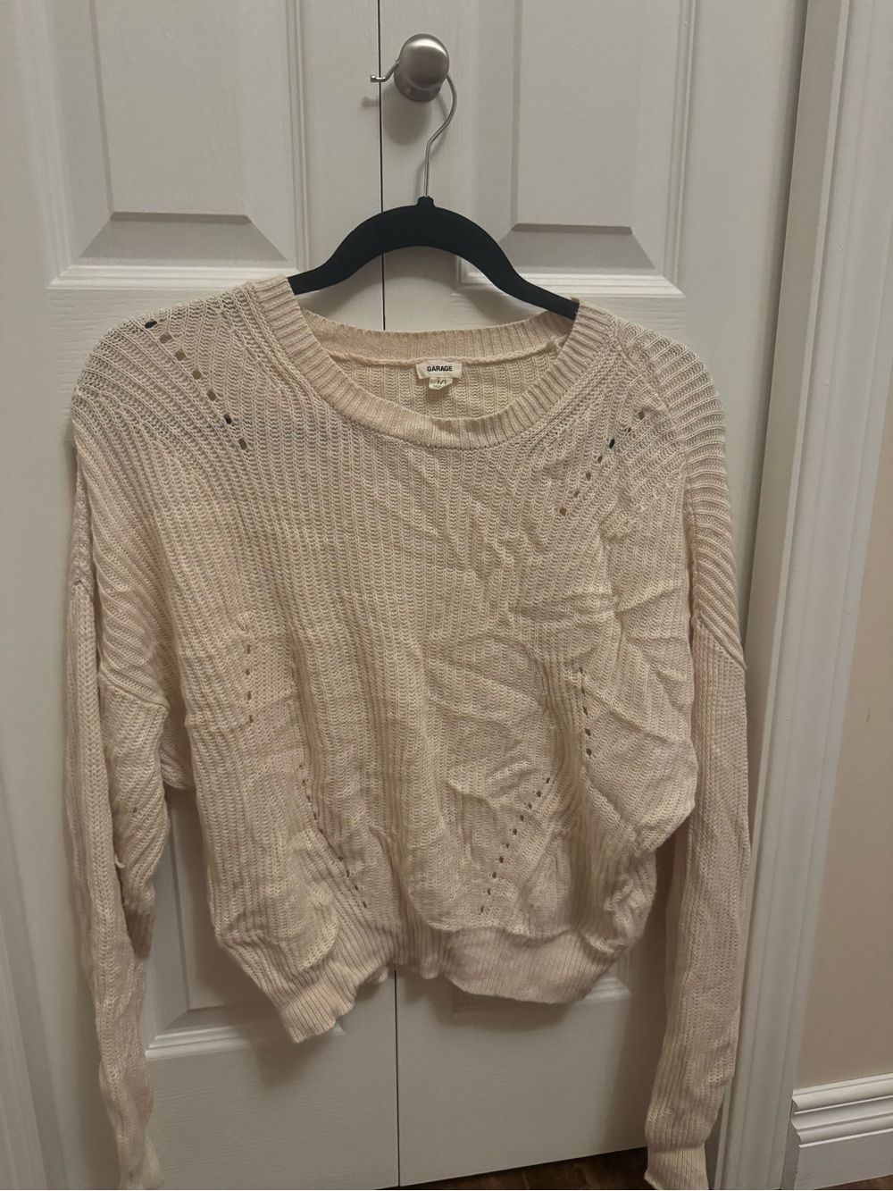 Garage Light Cream Open-Knit Crew Neck Sweater